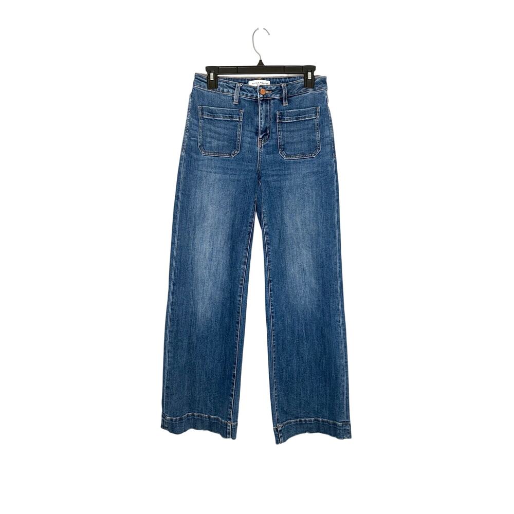 Flying Monkey High Rise Wide Leg Patched Pocket Trouser Jeans Sz 26 Chic Denim